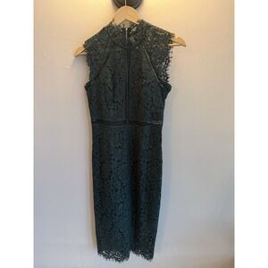 Chic Lace Mock Neck Sleeveless Sheath Dress Dark Teal Cocktail Party Evening